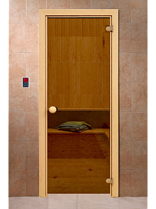Дверь для сауны DoorWood (ДорВуд) "Бронза" круглая ручка 1900х700, 6мм, 2 петли (коробка хвоя)