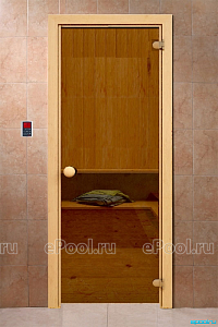 Дверь для сауны DoorWood (ДорВуд) "Бронза" круглая ручка 1900х700, 6мм, 2 петли (коробка хвоя)