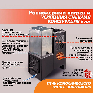 Печь банная Радуга ПБ-25Б (под бак 60л) УК 6мм