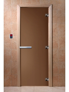 Дверь для сауны DoorWood (ДорВуд) "Бронза матовая" круглая ручка 1900х700, 6мм, 2пет. (коробка хвоя)
