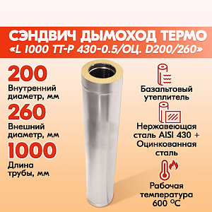 Труба Термо L 1000 ТТ-Р 430-0.5/Оц. D200/260